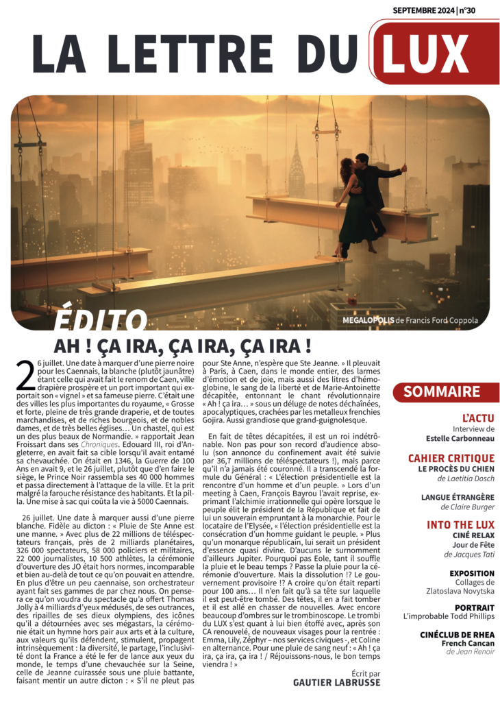 Page de couverture du mensuel caennais cinéma : La lettre du LUX