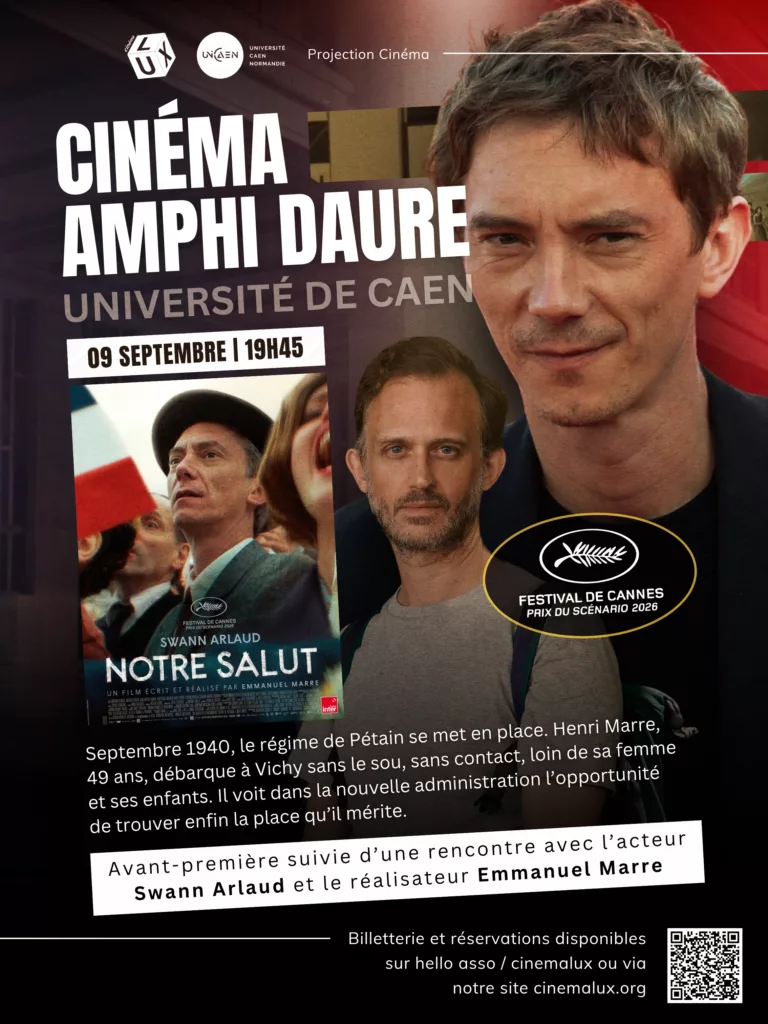 Swann Arlaud et Emmanuel Marre à l'Université de Caen pour l'avant-première du film Notre Salut 2026